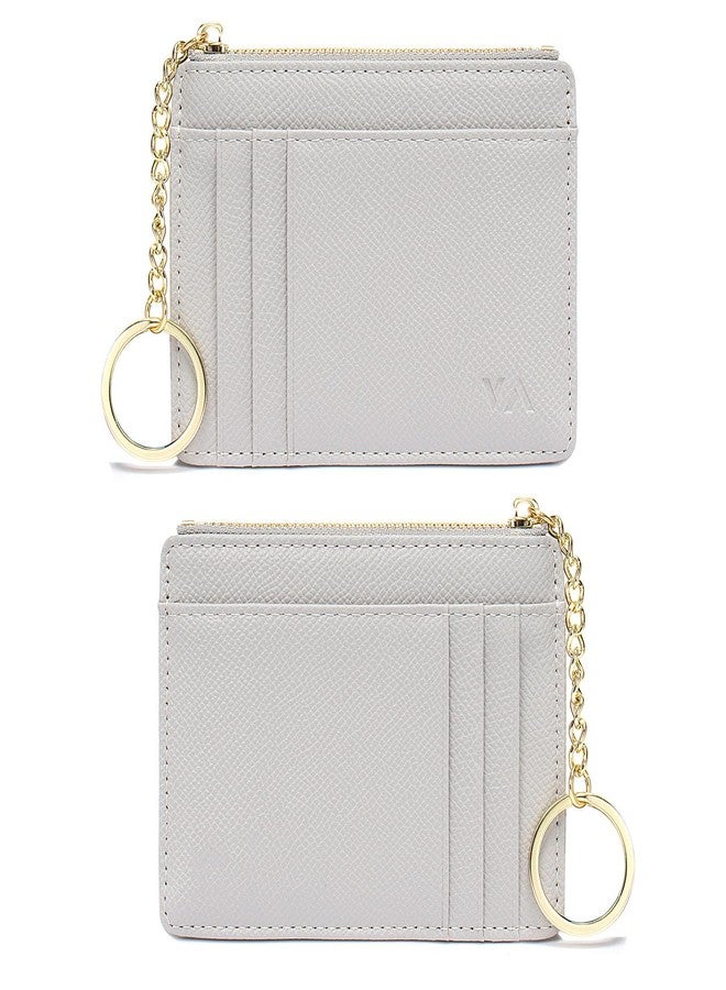 Valentoria Minimalist Small Leather Card Holder Pocket Wallet Womens Coin Purse Handbag (Gray) - Image 1